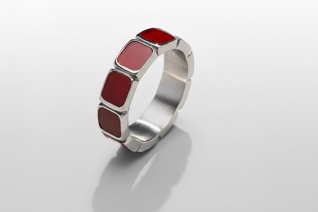 Red Stone Band Ring (Silver)