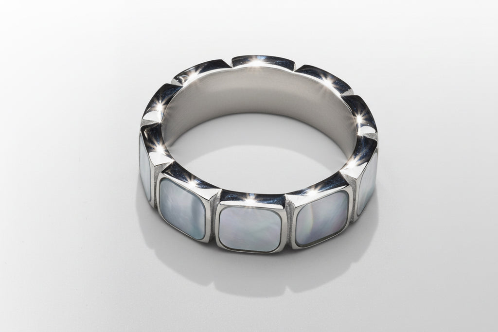 White Stone Band Ring (Silver)