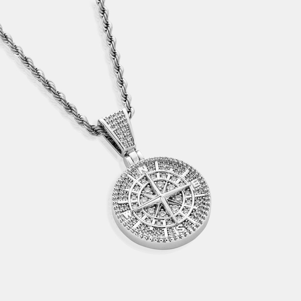 Iced Compass Pendant (Silver)