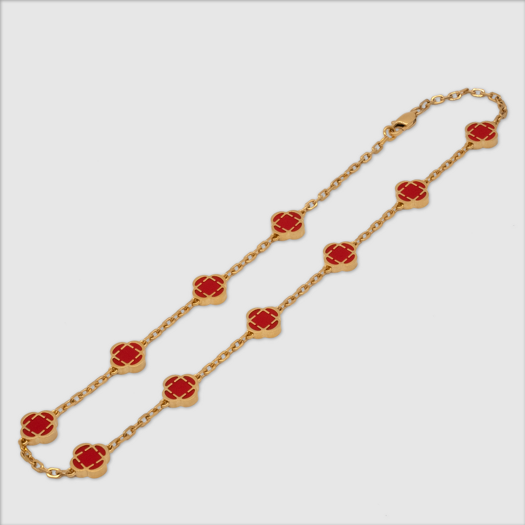 Light Red Clover Stone Necklace (Gold)