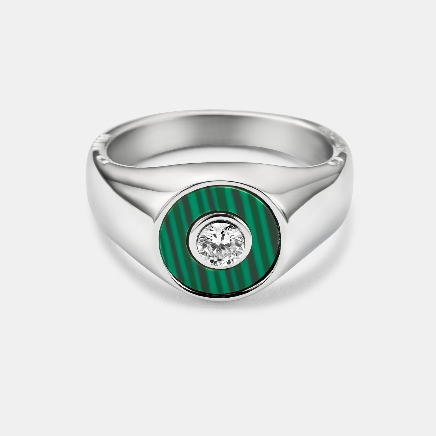 Malachite Round Gem Signet Ring (Silver)