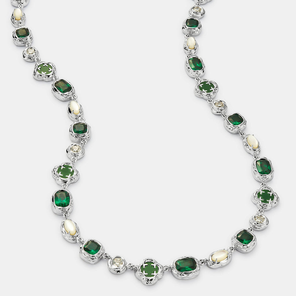 Melted Emerald Gemstone Necklace (Silver)