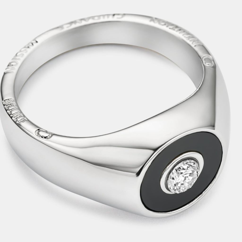 Onyx Round Gem Signet Ring (Silver)