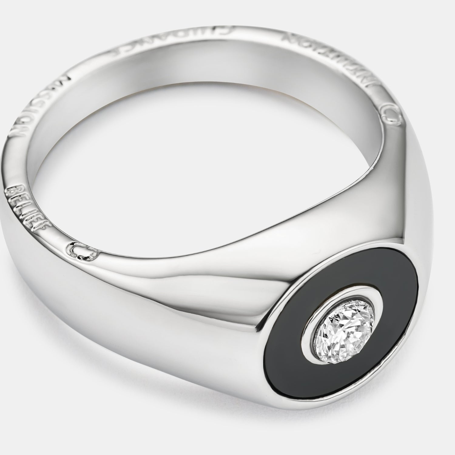 Onyx Round Gem Signet Ring (Silver)