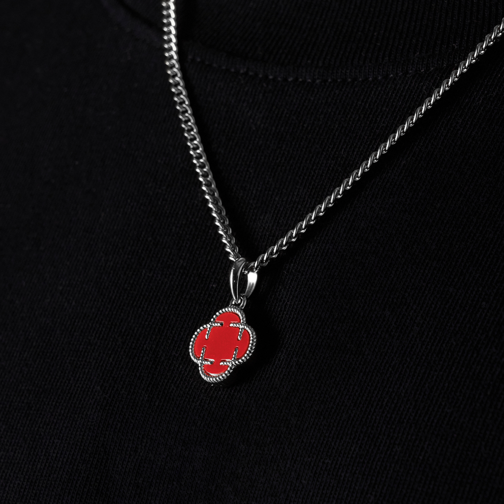 Light Red Clover Stone Pendant (Silver)