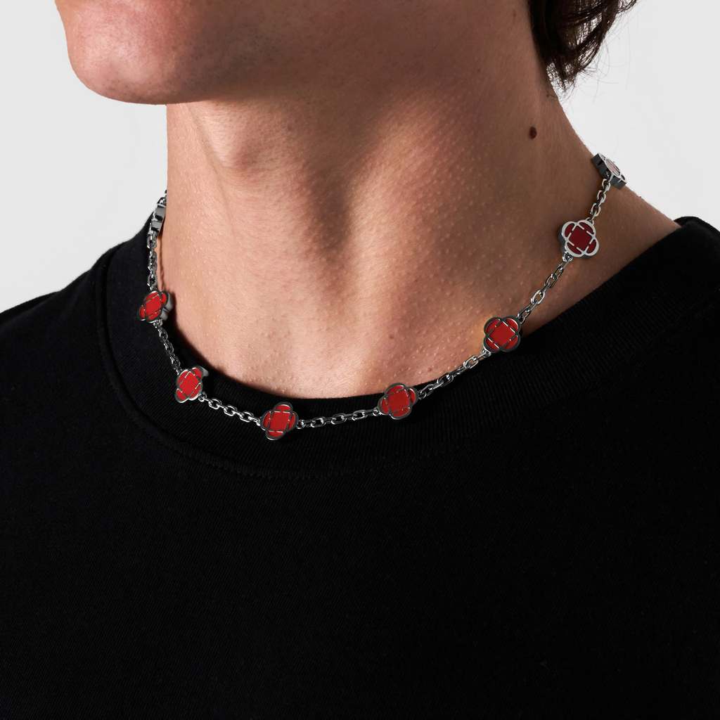 Light Red Clover Stone Necklace (Silver)