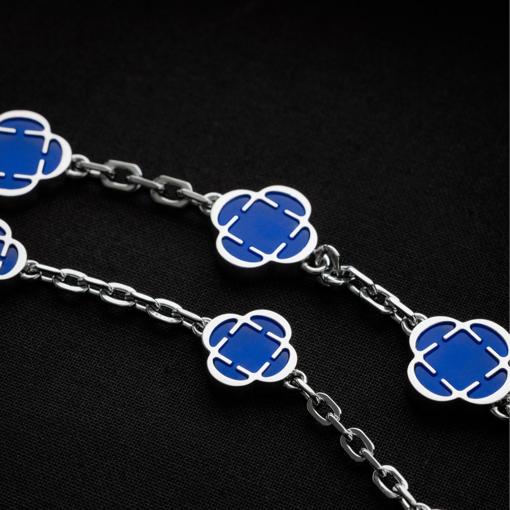 Blue Clover Stone Necklace (Silver)