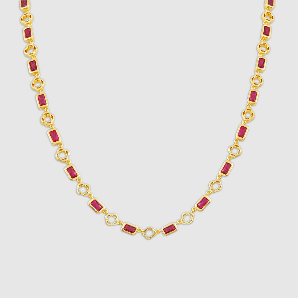 Red Gemstone Clover Necklace (Gold)