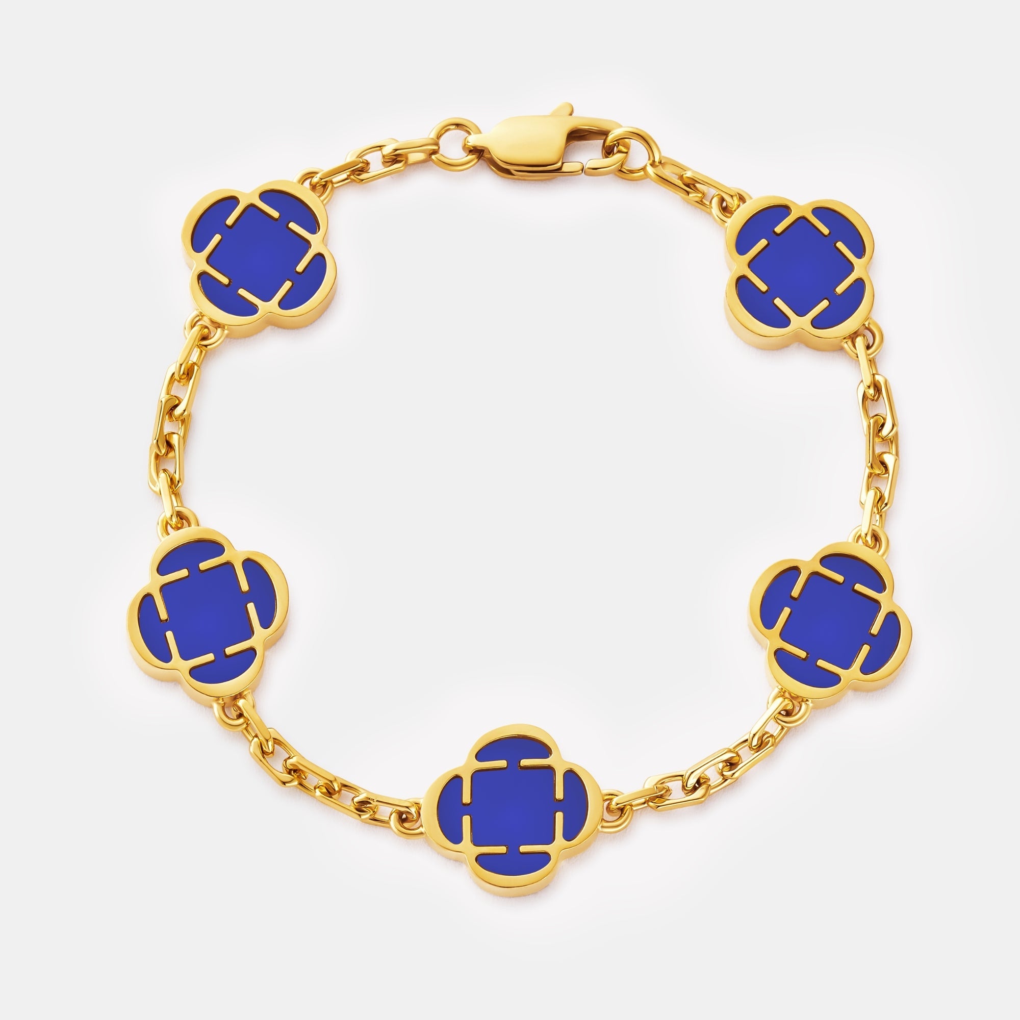 Blue Clover Stone Bracelet (Gold)