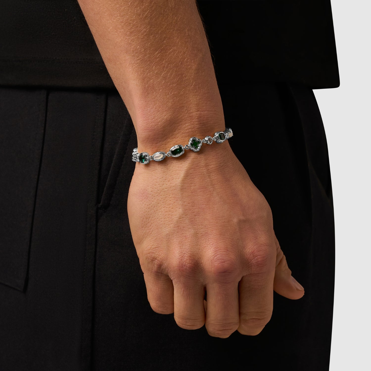 Melted Emerald Gemstone Bracelet (Silver)