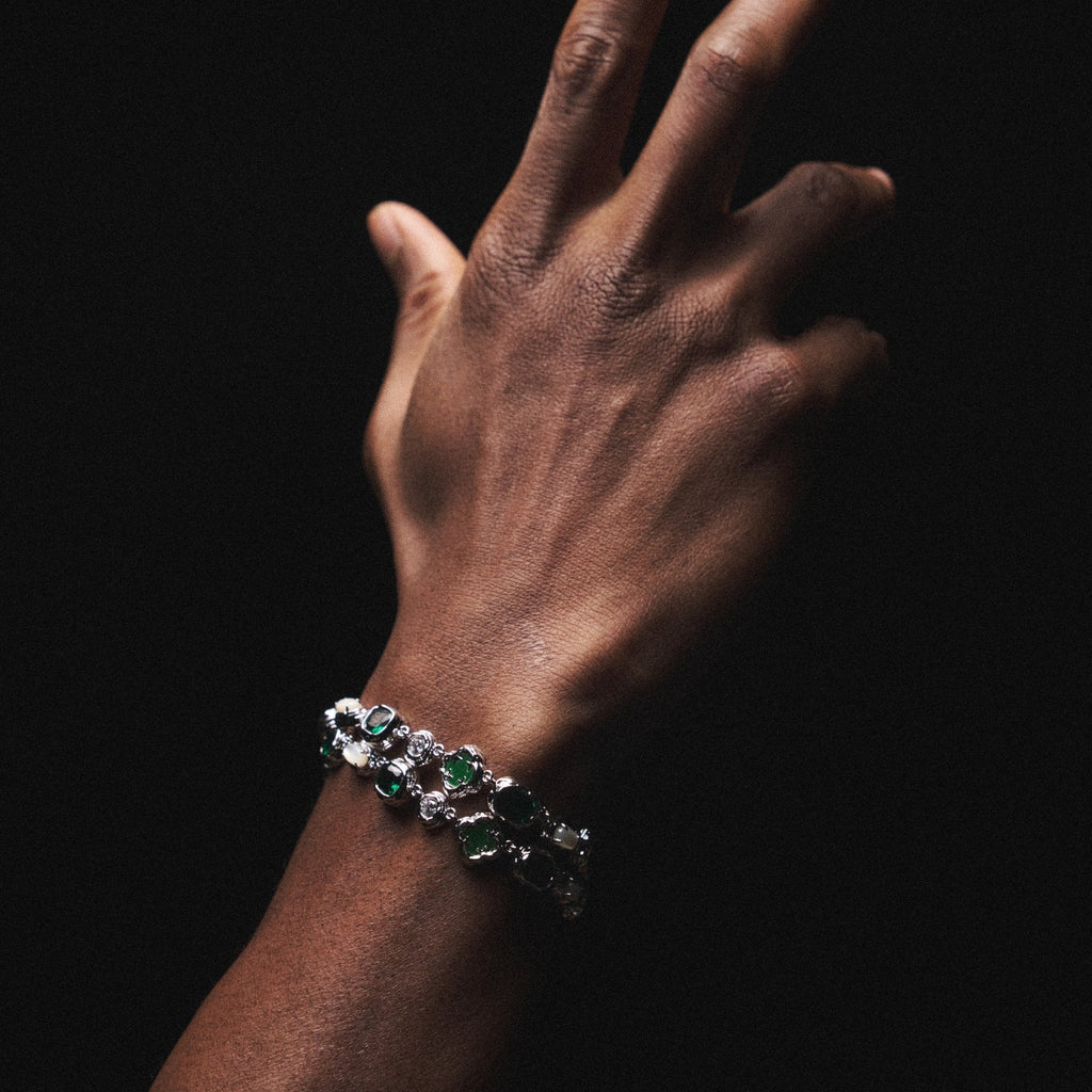 Melted Emerald Gemstone Bracelet (Silver)