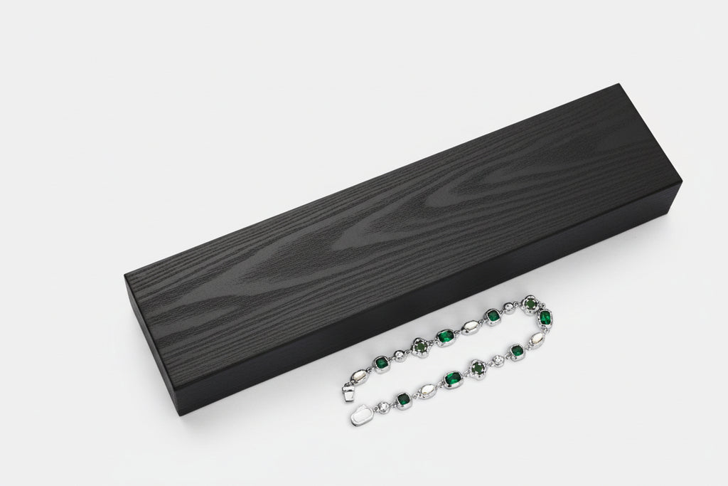Melted Emerald Gemstone Bracelet (Silver)