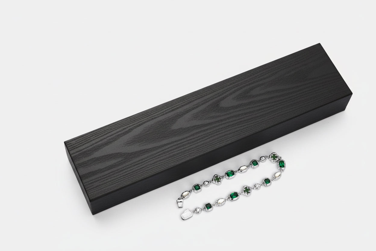 Melted Emerald Gemstone Bracelet (Silver)