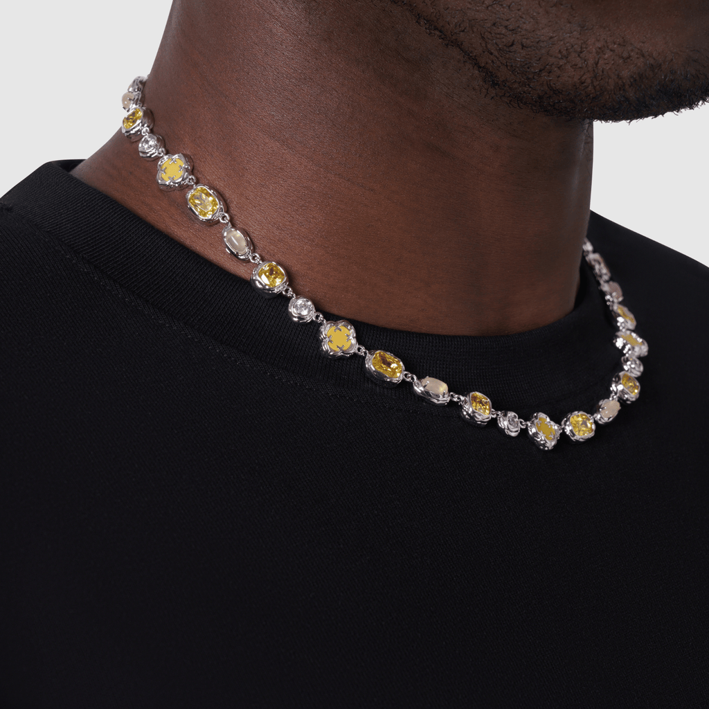 Melted Citrine Gemstone Necklace (Silver)