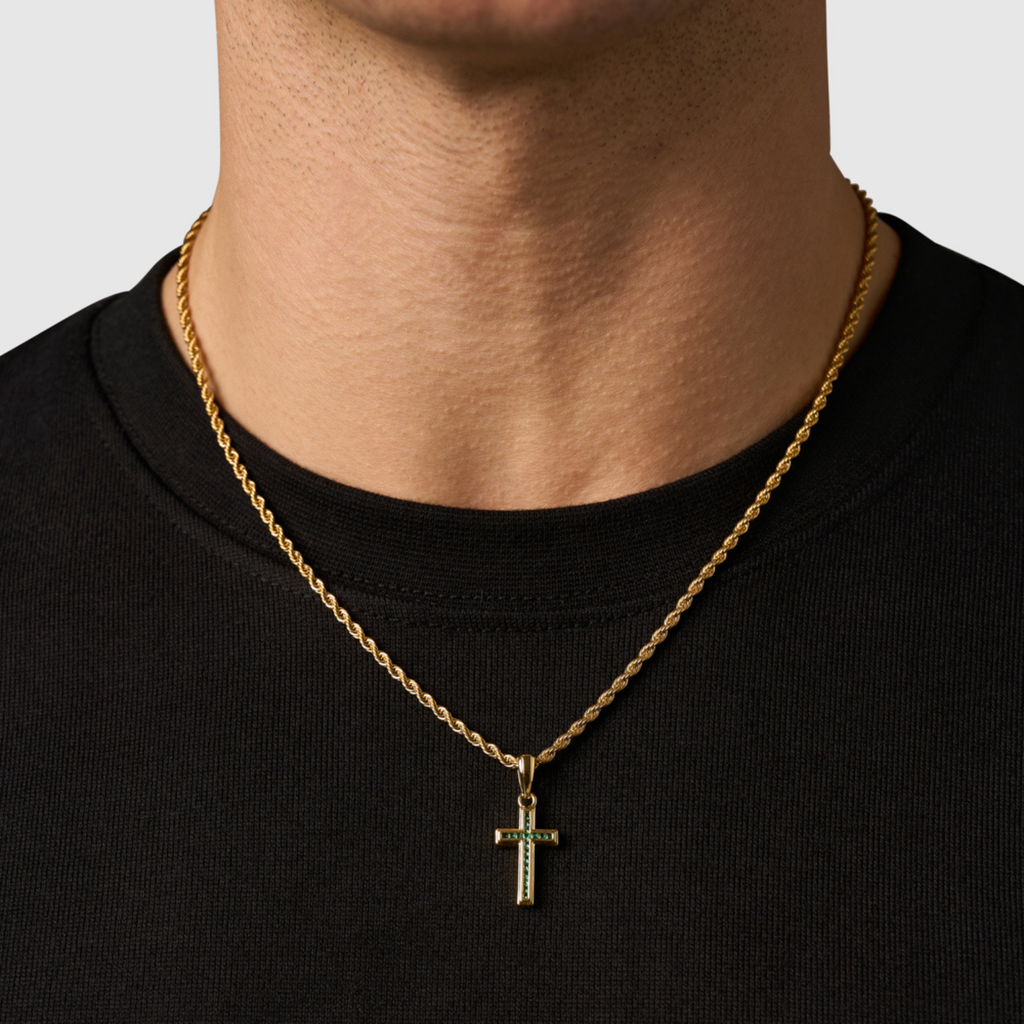 Mini Emerald Stone Cross (Gold)