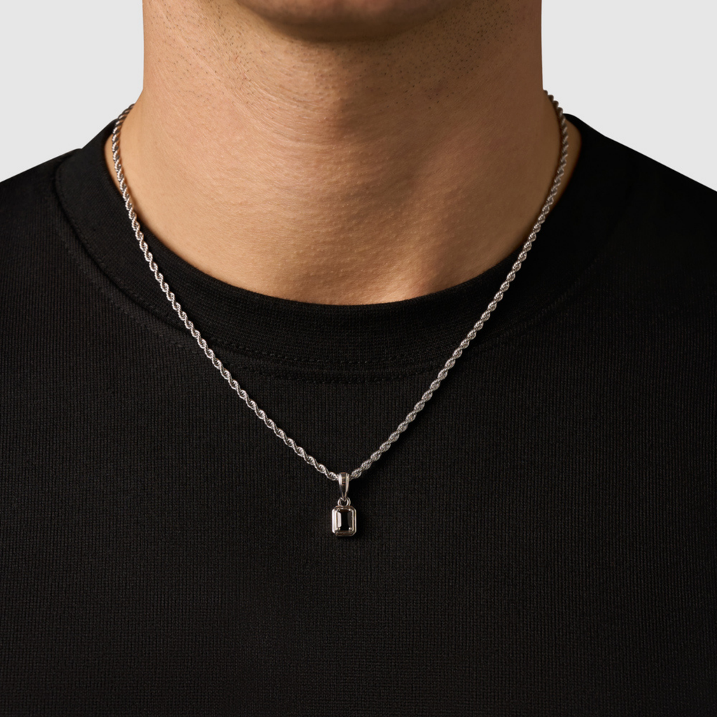 Mini Onyx Stone Rectangle (Silver)