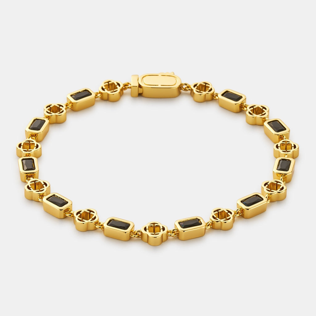 Onyx Gemstone Clover Bracelet (Gold)