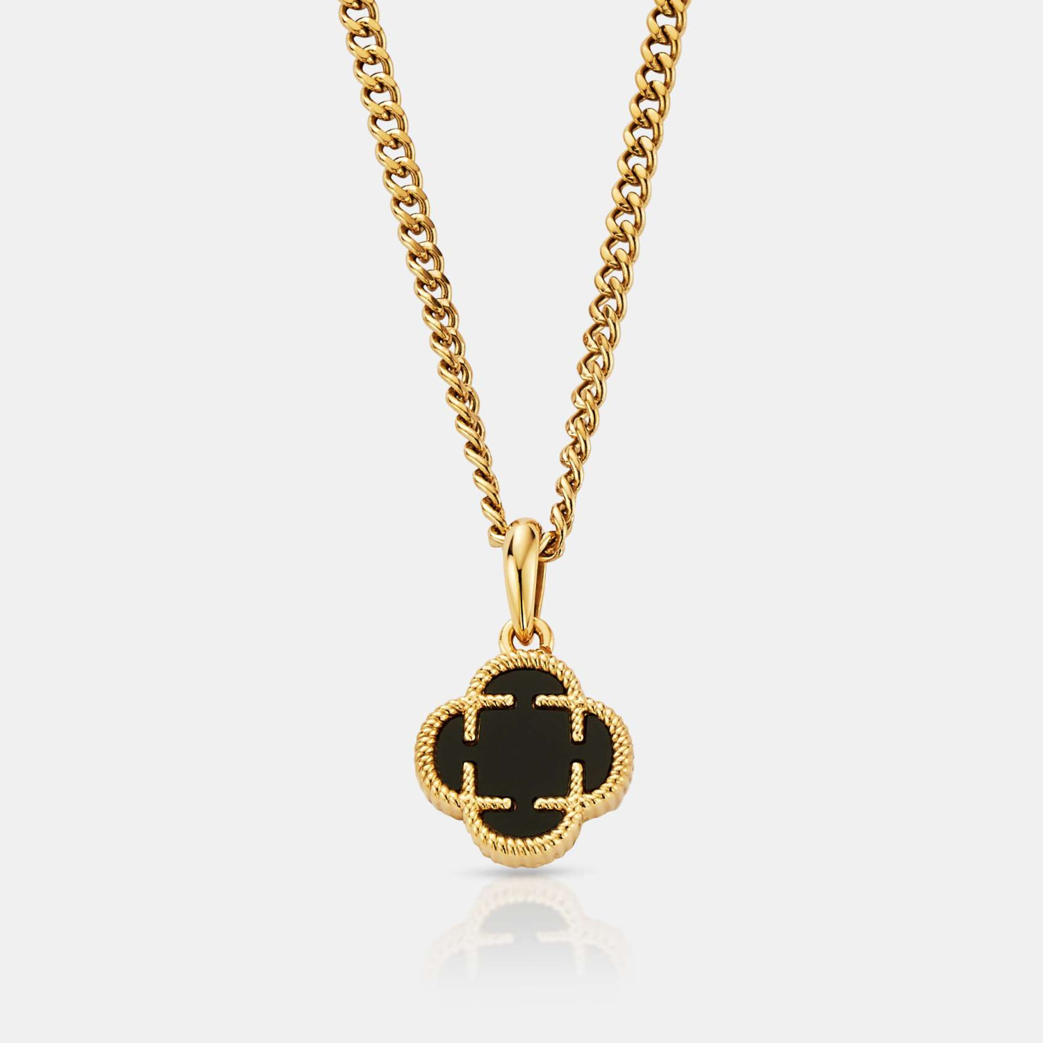 Onyx Clover Stone Pendant (Gold)