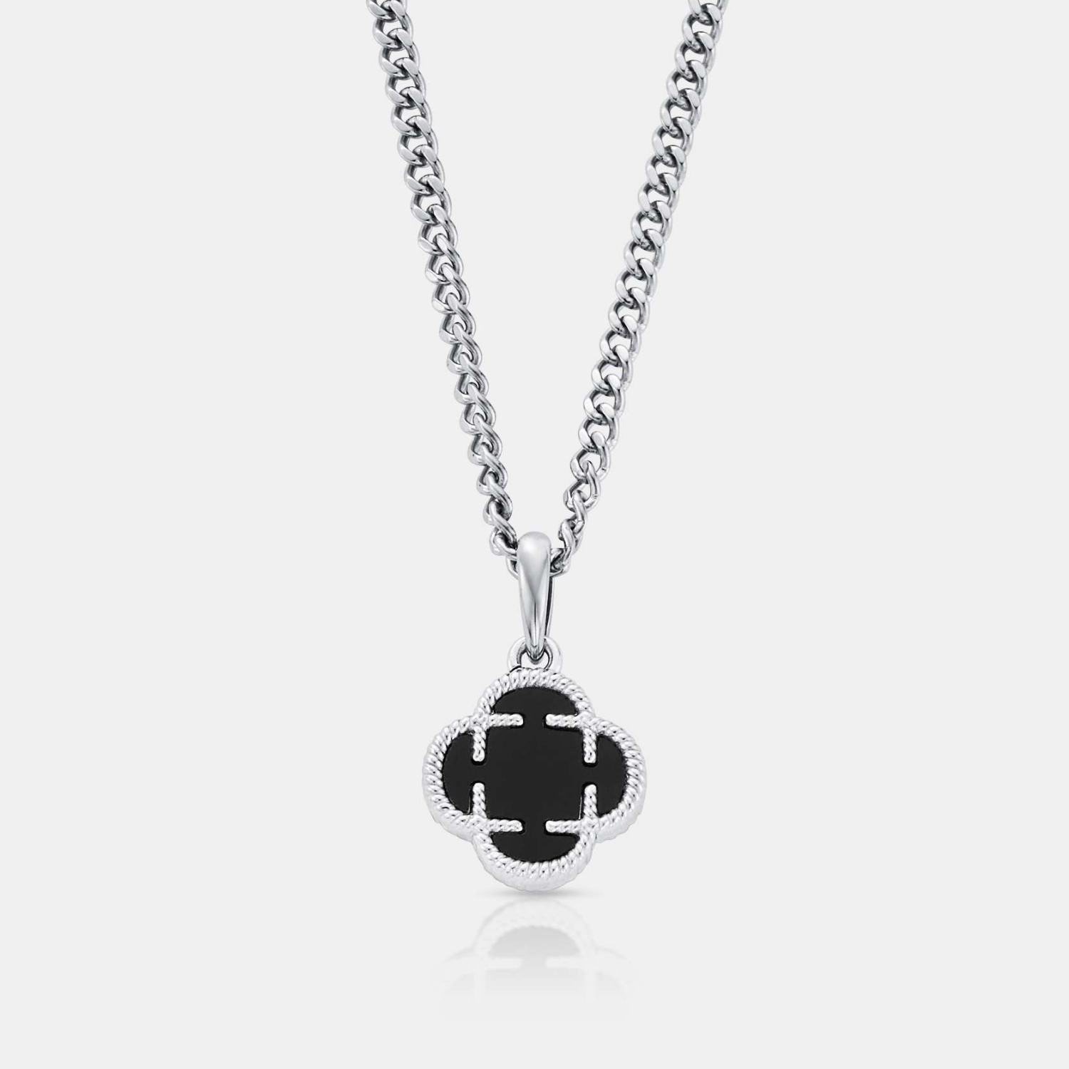 Onyx Clover Stone Pendant (Silver)