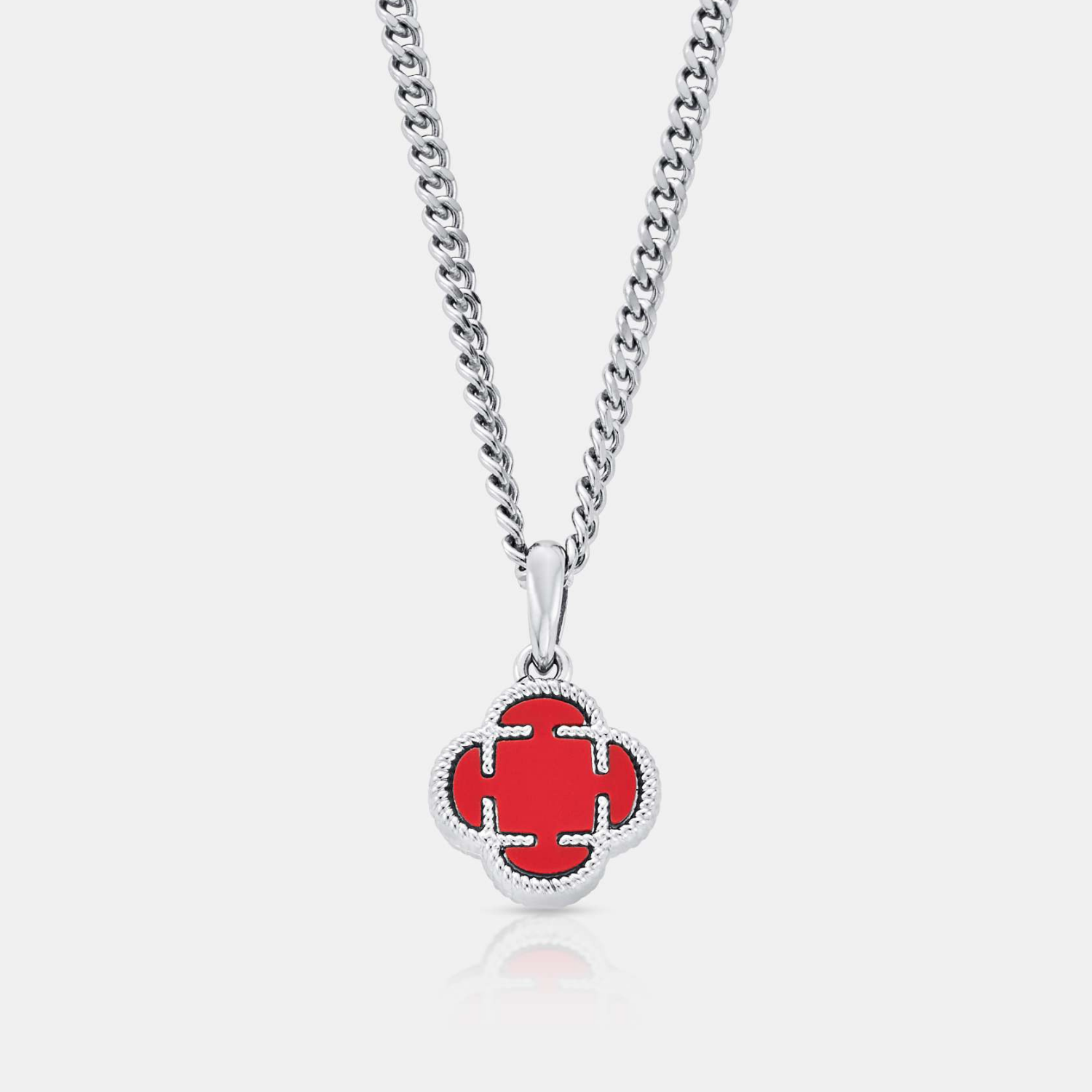 Light Red Clover Stone Pendant (Silver)