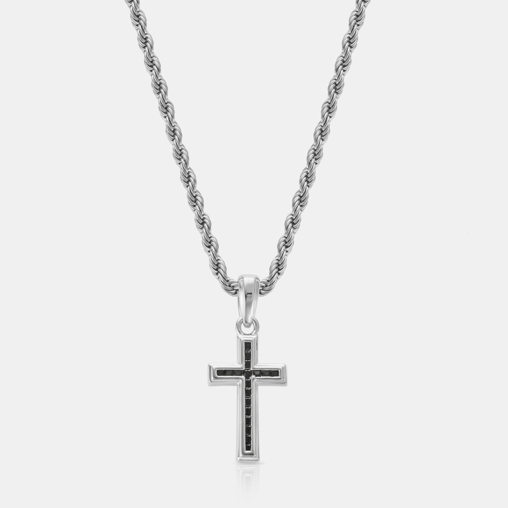 Mini Onyx Stone Cross (Silver)