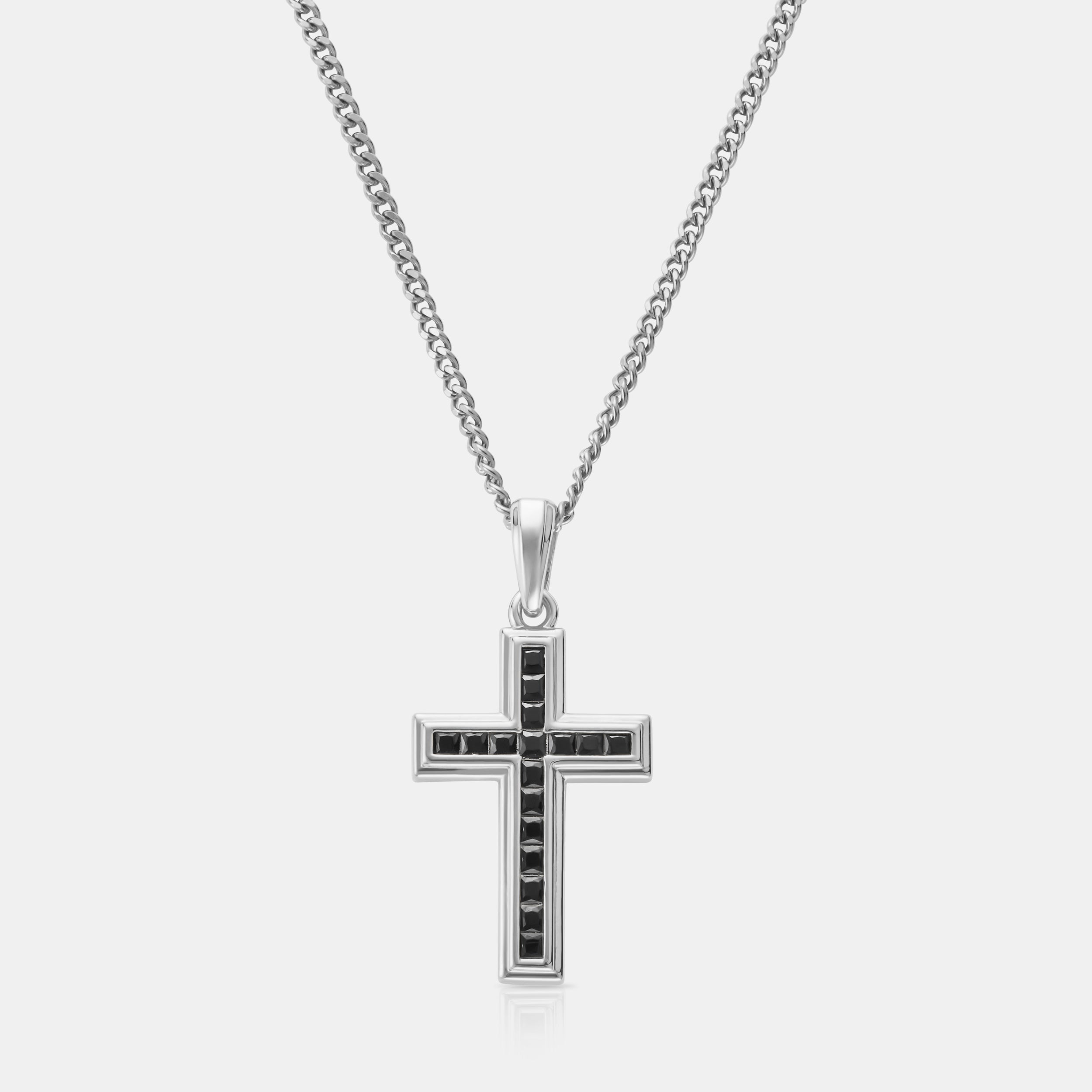 Onyx Stone Cross (Silver)