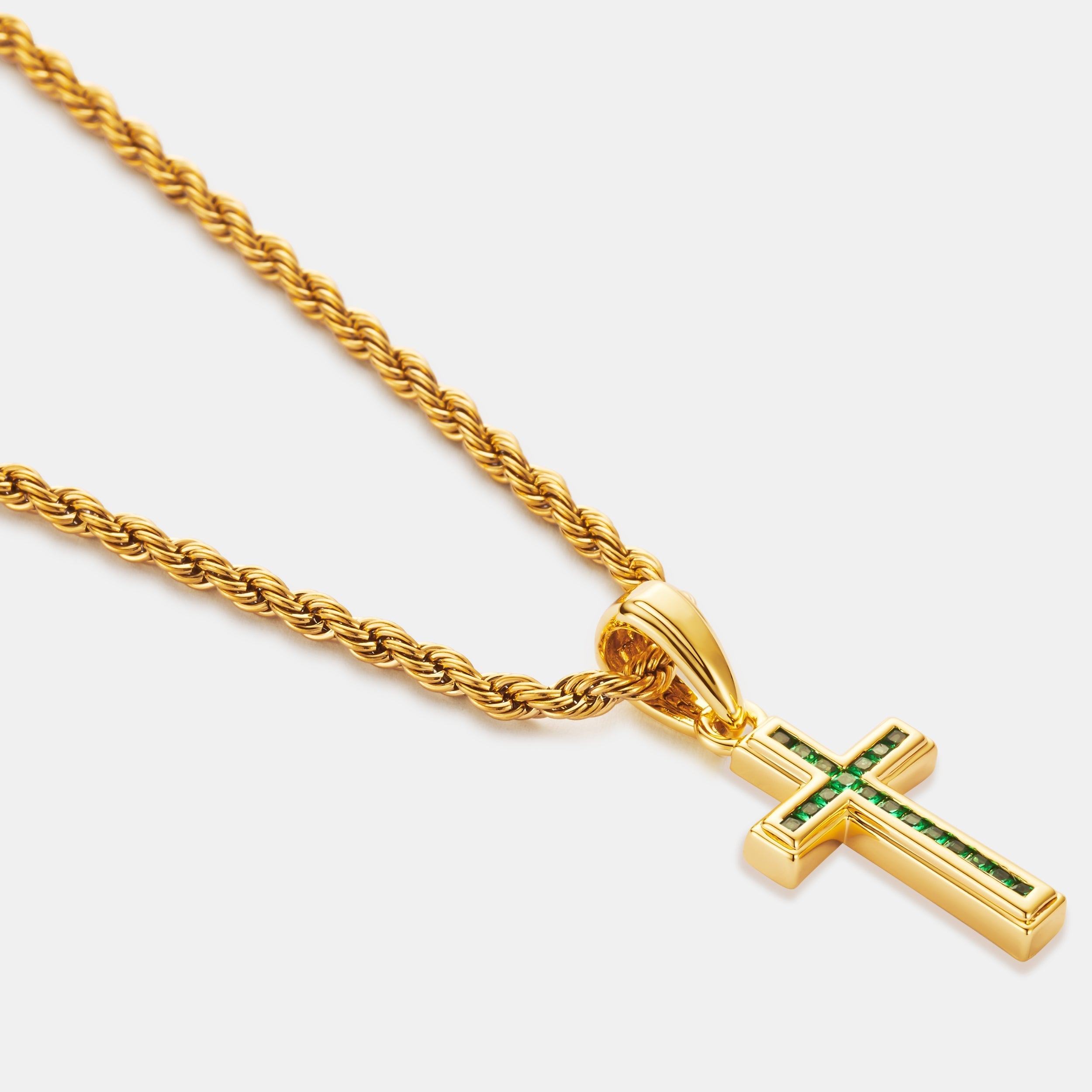 Mini Emerald Stone Cross (Gold)