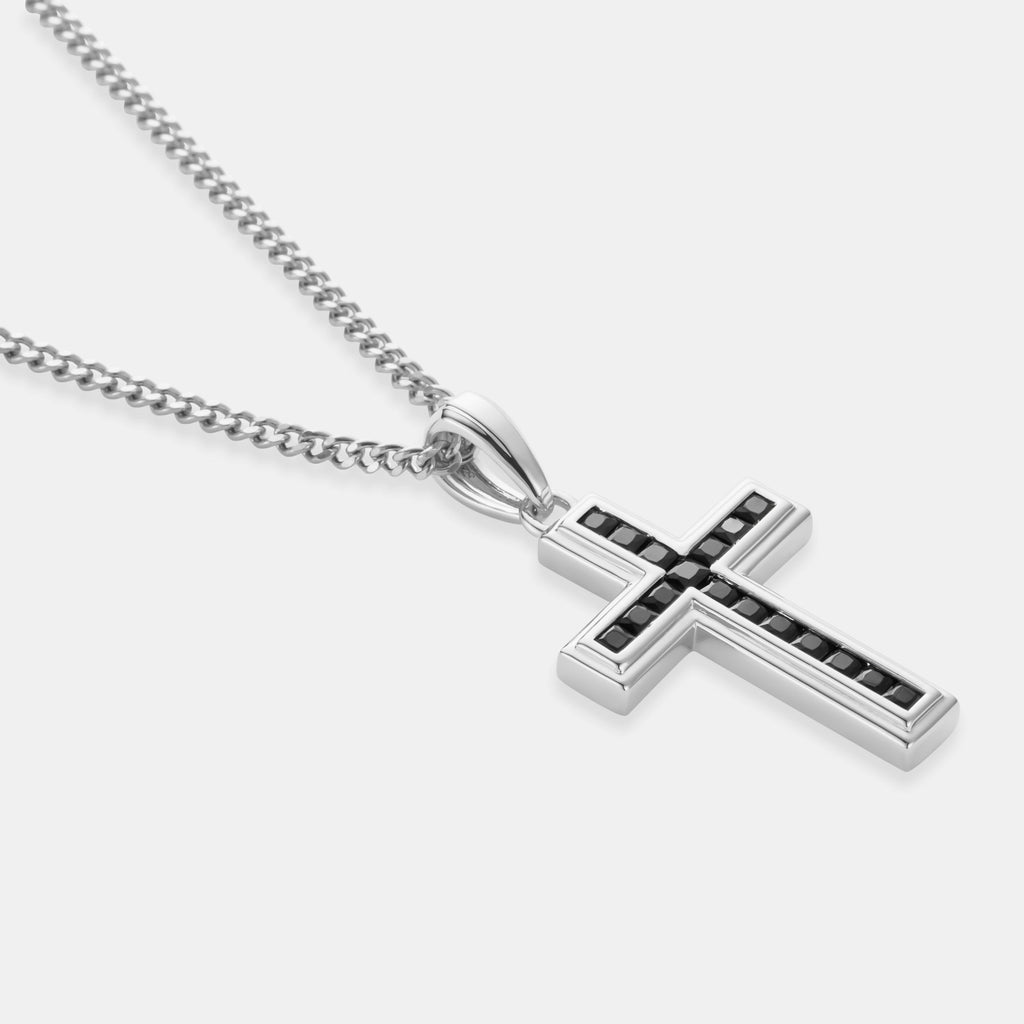 Onyx Stone Cross (Silver)
