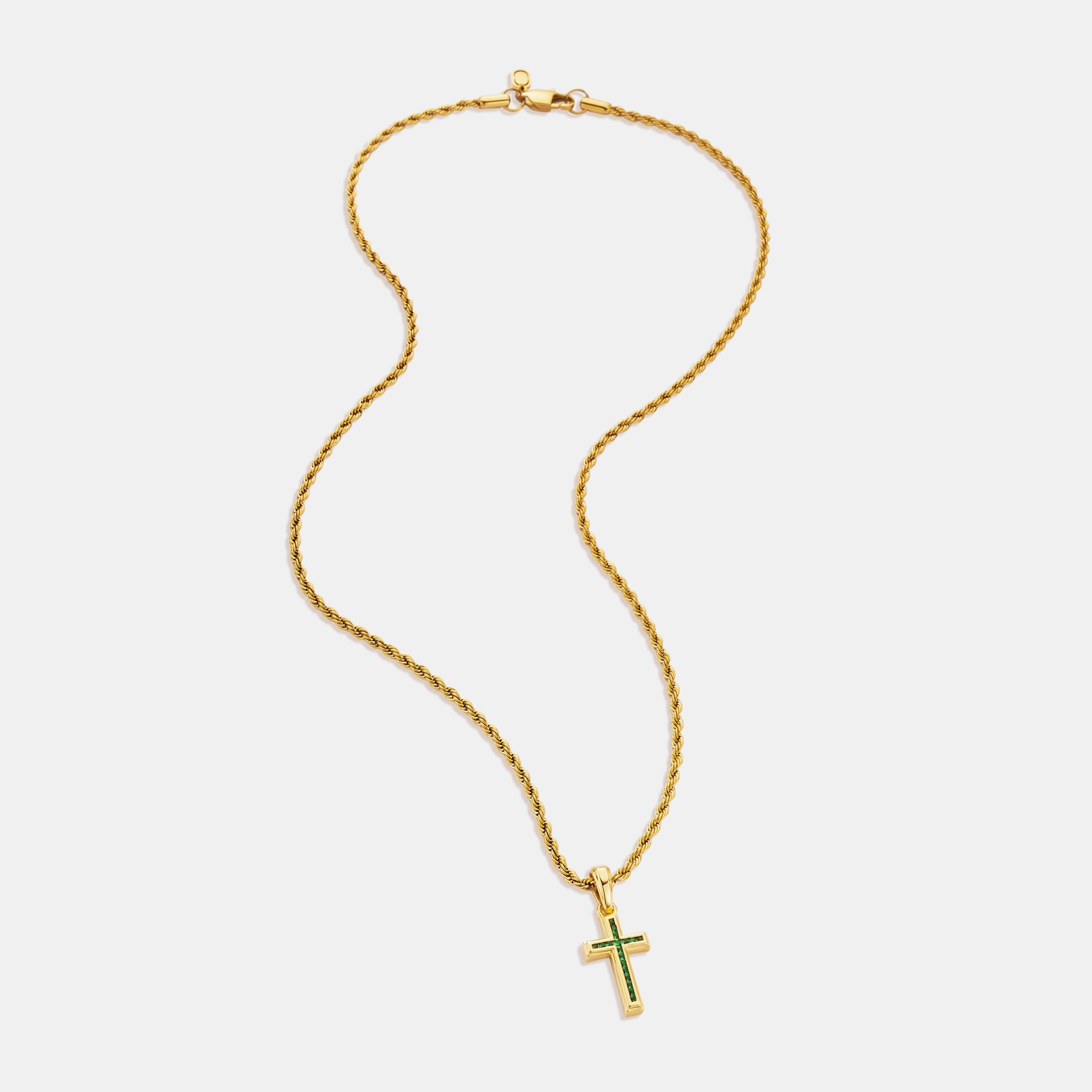 Mini Emerald Stone Cross (Gold)