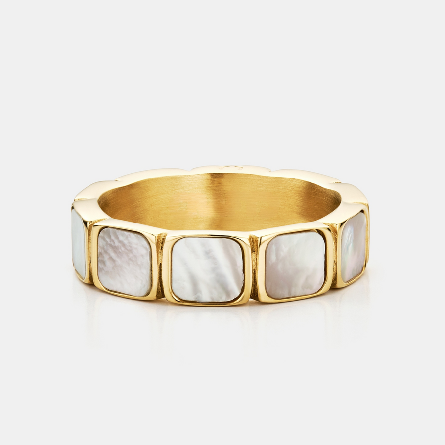 White Stone Band Ring (Gold)