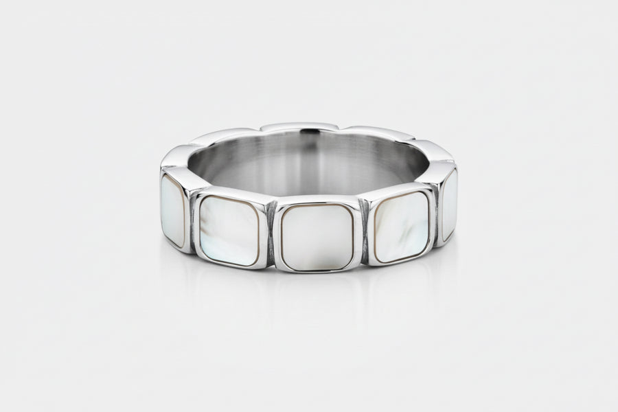 White Stone Band Ring (Silver)